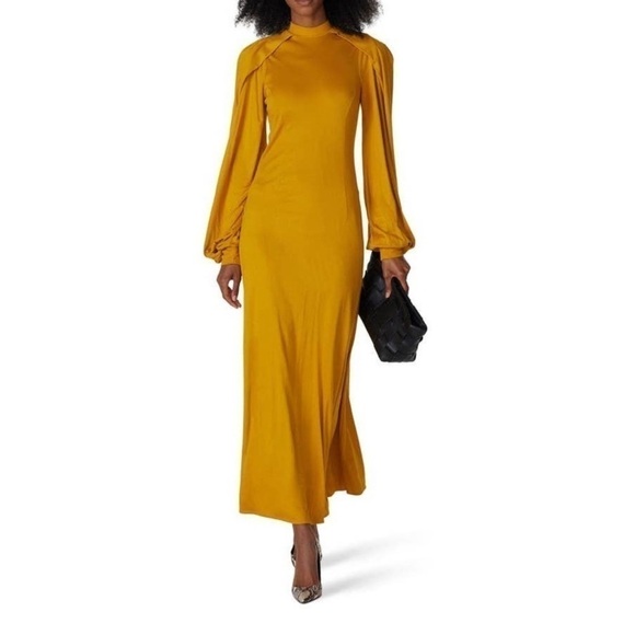 Pyer Moss Dress Womens Medium Yellow Cotton Wrap Sleeve Mock Neck Maxi - Picture 1 of 16